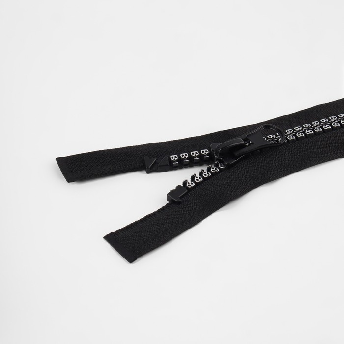 фото Молния разъёмная «трактор», №8, замок автомат, 60 см, цвет чёрный/серебряный