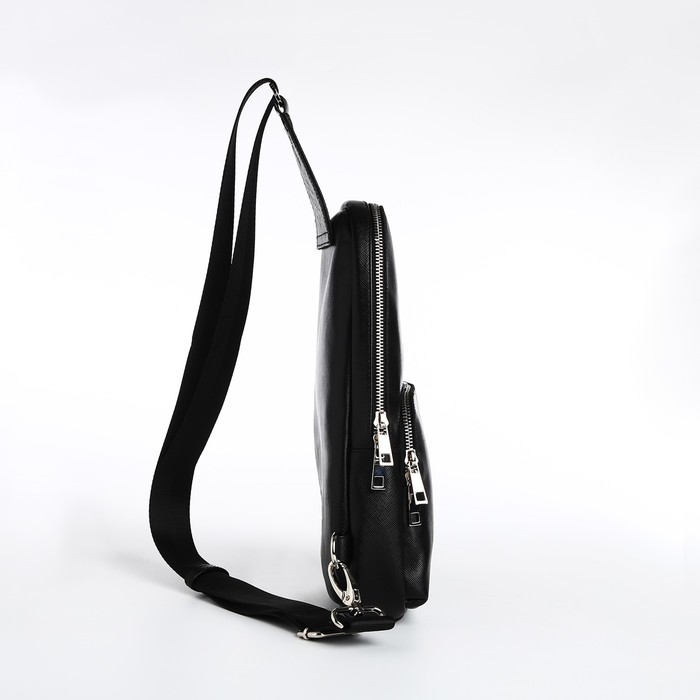 фото Сумка - слинг textura, натуральная кожа, цвет чёрный