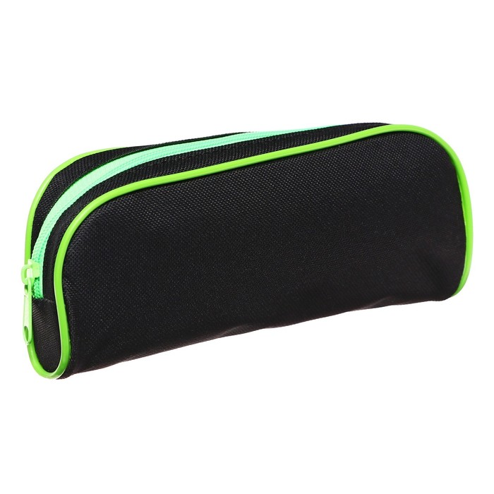 фото Пенал мягкий, 1 отделение, 80 х 210 х 40 мм, объёмный, пм1о-24, calligrata black, чёрный/зелёный