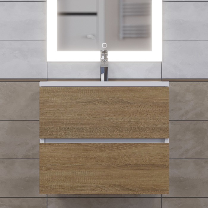 фото Тумба под раковину uperwood barsa, 60 см, подвесная, белая/дуб сонома