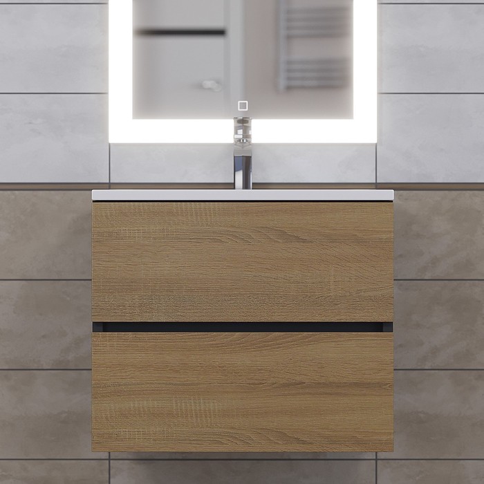 фото Тумба под раковину uperwood barsa, 60 см, подвесная, черная/дуб сонома