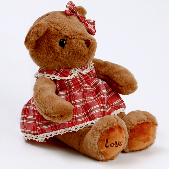 фото Мягкая игрушка "медведь" в клетчатом платье, 39 см