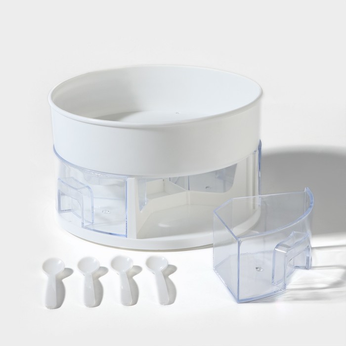 фото Органайзер для специй вращающийся с 4 ячейками, 2-х ярусный d-23×13,5см, цвет белый