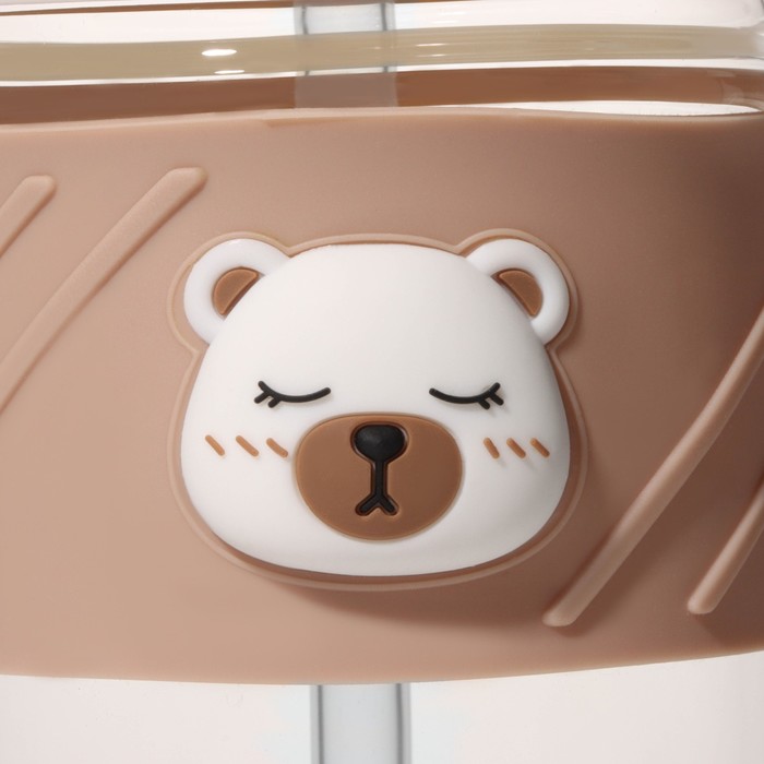 фото Бутылка для воды стеклянная, с крышкой и трубочкой «бьорн», 400 мл, цвет бежевый