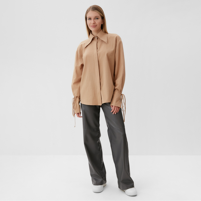 фото Рубашка женская minaku: casual collection цвет бежевый, р-р 42