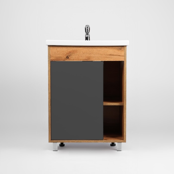 фото Тумба viant «бостон» 1 створка, 425х655х820 мм, цвет графит, с раковиной como 70