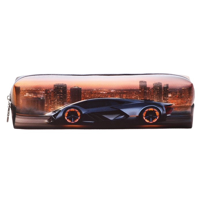 фото Пенал школьный на молнии, машина синяя calligrata