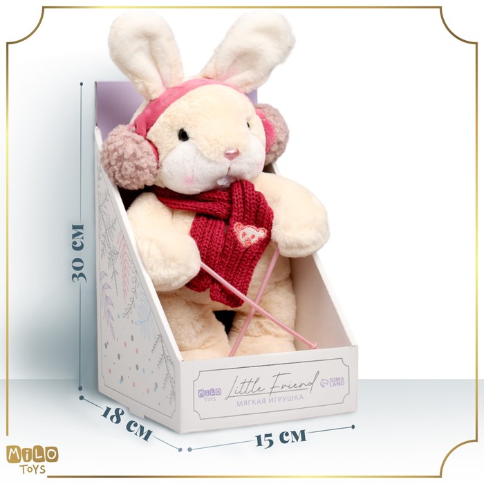фото Мягкая игрушка "little friend", зайка на лыжах, красный шарф milo toys