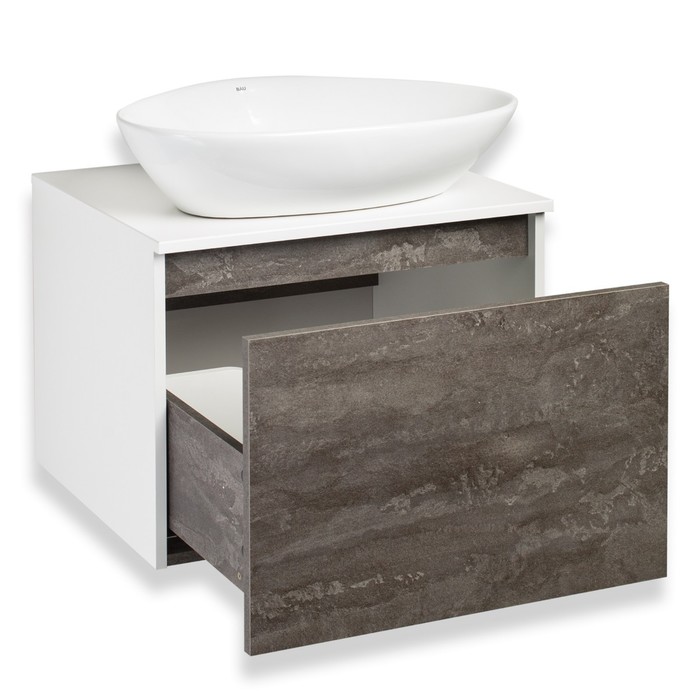 фото Тумба для ванной "бари 60" железный камень, с раковиной "terzo 60" 45 х 60 х 58 см runo