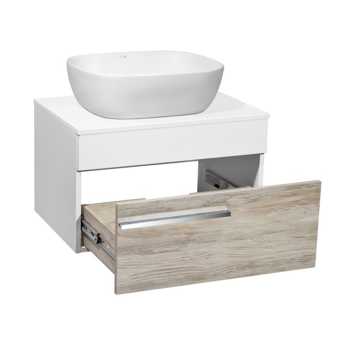 фото Тумба "вудлайн 65" подвесная, дуб с раковиной "cuatro" 49 х 39, 45 х 65 х 55 см runo