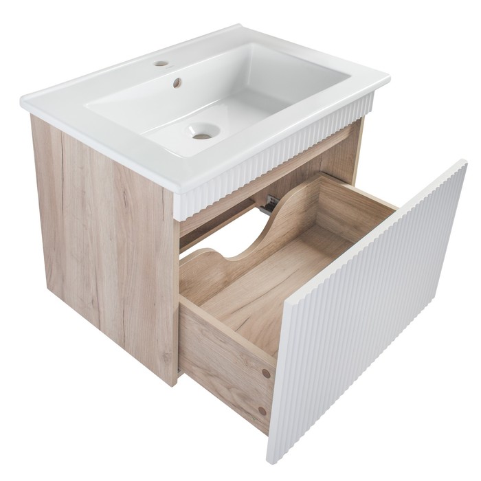 фото Тумба для ванной "модена 65"крафтовый дуб, с раковиной "оскар 65" 47 х 66 х 80 см runo