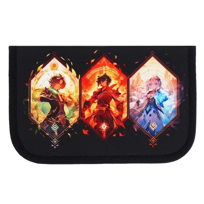 фото Пенал 1 секция, 130 х 210 х 40 мм, 2 откидные планки, тканевый, calligrata, content "аниме игра"