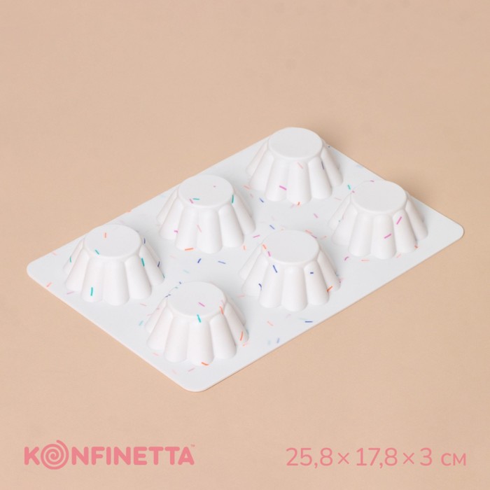 Форма для выпечки KONFINETTA «Сладости. Пудинг», силикон, 25,8×17,8×3 см, 6 ячеек (d=7 см), цвет белый
Форма для выпечки KONFINETTA «Сладости. Пудинг», силикон, 25,8×17,8×3 см, 6 ячеек (d=7 см), цвет белый
