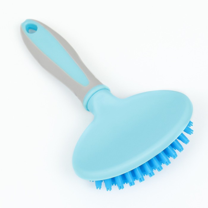 фото Щетка-массажер для животных с силиконовыми зубьями, средняя, 9,5 х 16,5 см, голубая пижон