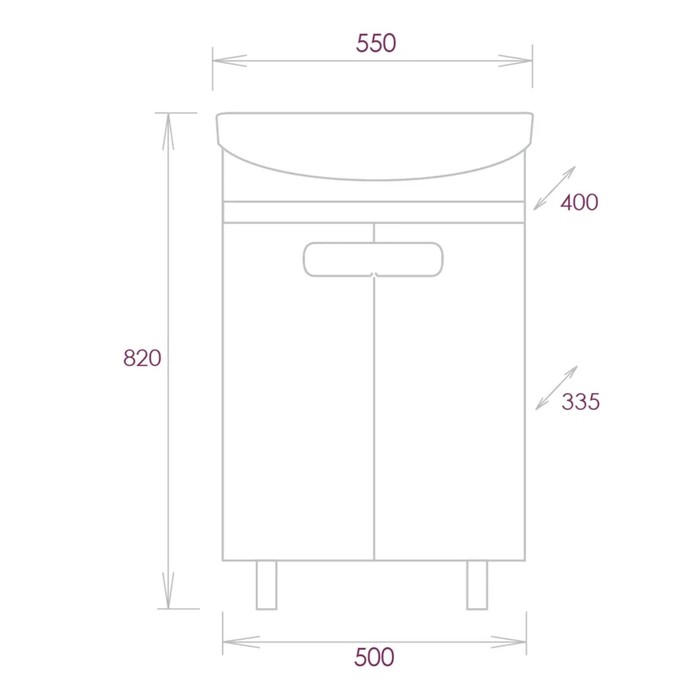 фото Тумба для ванной onika "харпер 55" белый с раковиной cersanit "carina55" 55х39х82 см