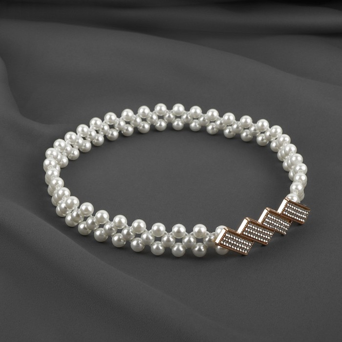 фото Подхват для штор «кирпичики», жемчуг на резинке, 2,2 × 7,5 см, 2 × 45 см, цвет белый/золотой арт узор