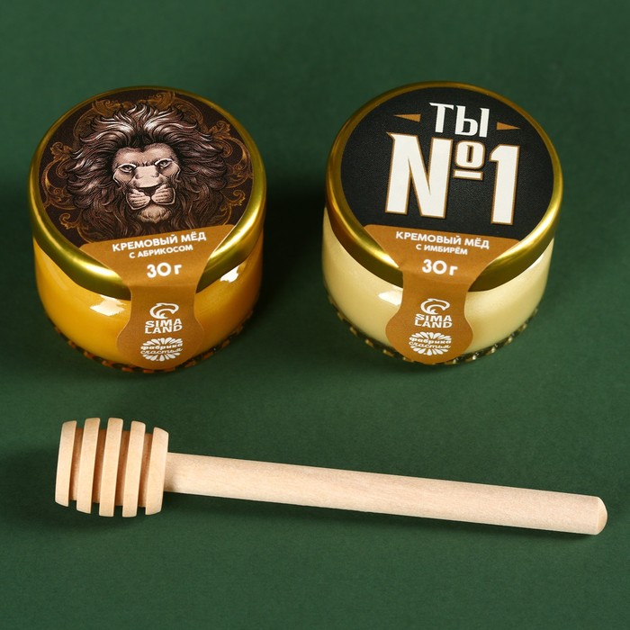 фото Набор «лучшему на свете мужчине»: крем-мёд с абрикосом и имбирём 60 г (2 шт. х 30 г)., ложка для мёда фабрика счастья