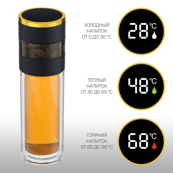 фото Термос-заварник, 450 мл, с термометром, черный