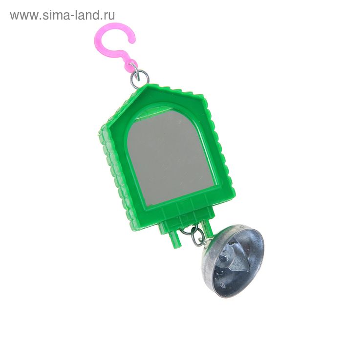 фото Игрушка для птиц зеркало двойное с металлическим колокольчиком №1 микс цветов бриллиант