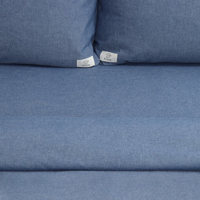 фото Постельное бельё этель denim евро, 200х220см, 220х240см, 50х70-2шт, цвет синий, жатый хлопок, 140 г/м2