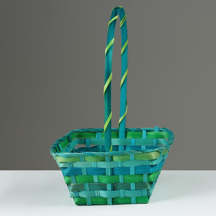 фото Корзина плетеная, 20 х 20 х 10/33 см, зелёная, бамбук