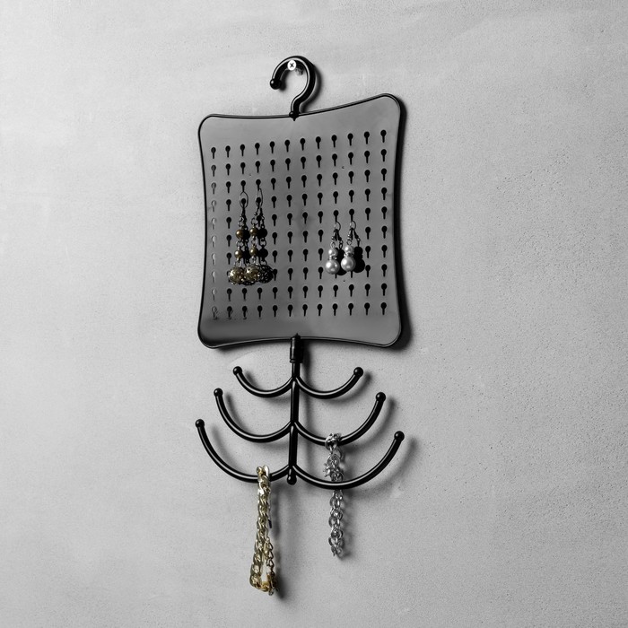 фото Органайзер для украшений с крючком, 60 пар, 6 крючков, пластик, цвет чёрный queen fair