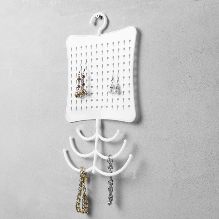 фото Органайзер для украшений с крючком, 60 пар, 6 крючков, пластик, цвет белый queen fair