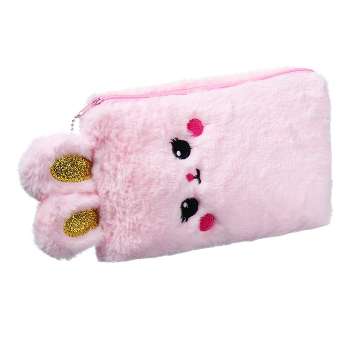 фото Пенал школьный на молнии меховой микс зайка calligrata