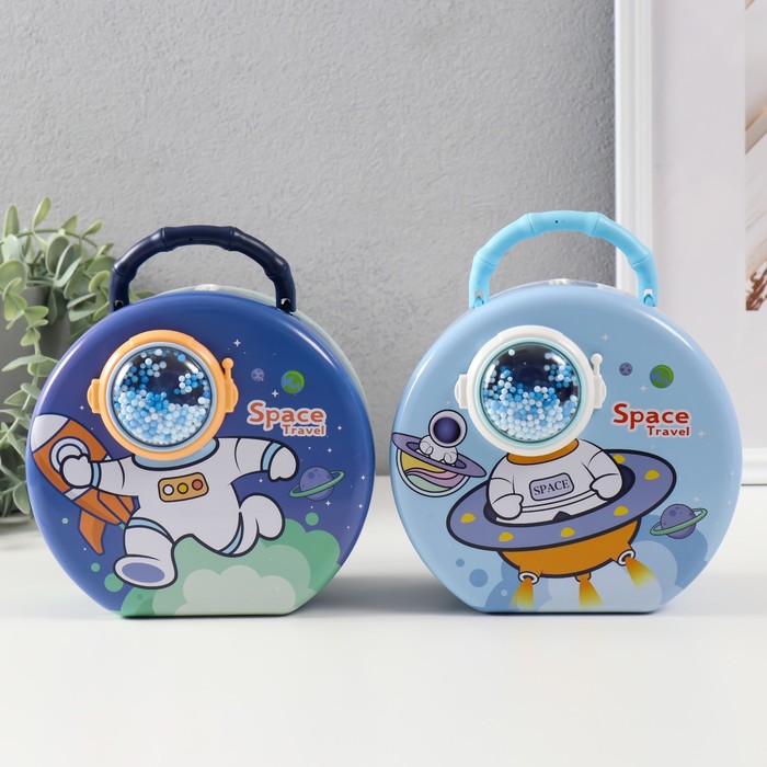 фото Копилка металл "космос" сейфовый замок микс 8х15х15 см