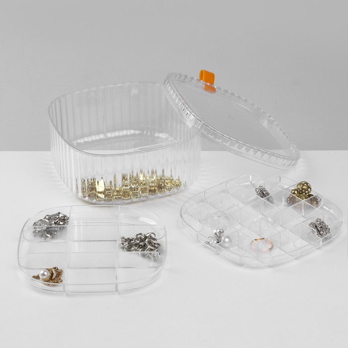 фото Органайзер для хранения украшений "лео" 3 уровня, 32 ячейки, 15x15x7,5 см, цвет прозрачный queen fair