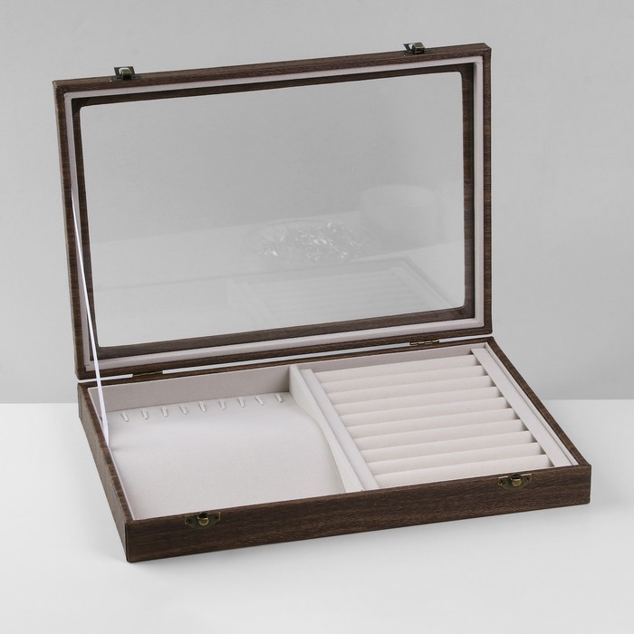 фото Подставка для украшений "шкатулка дерево" 11 полос, 10 крючков, 34,8x24,3x5 см, цвет серый в дереве queen fair