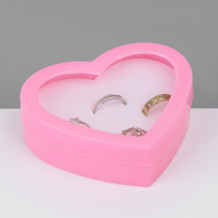 фото Органайзер для украшений "шкатулка сердце" 12 мест, пластик, 8,5*8,5*2,5 см, цвет розовый