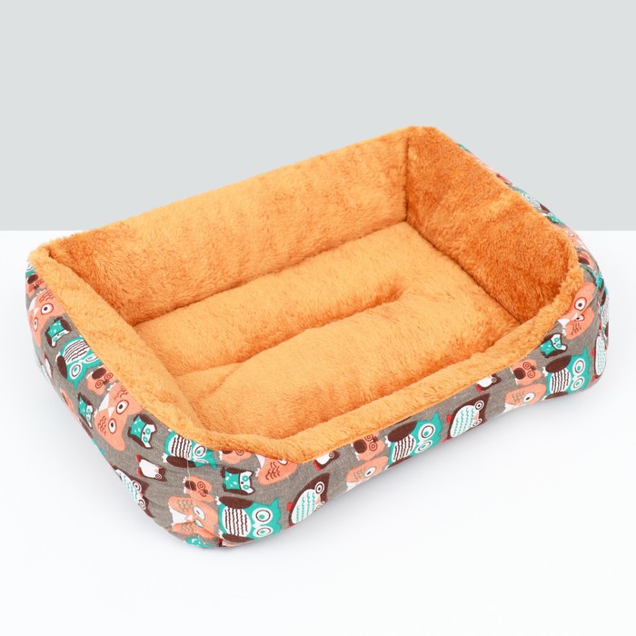 фото Лежанка для животных + ротанговый коврик, 50 х 40 х 15 см, бежево-серая