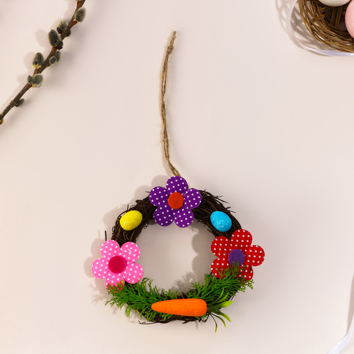 фото Венок подвеска на пасху с цветочками, 12 см н-593 страна карнавалия