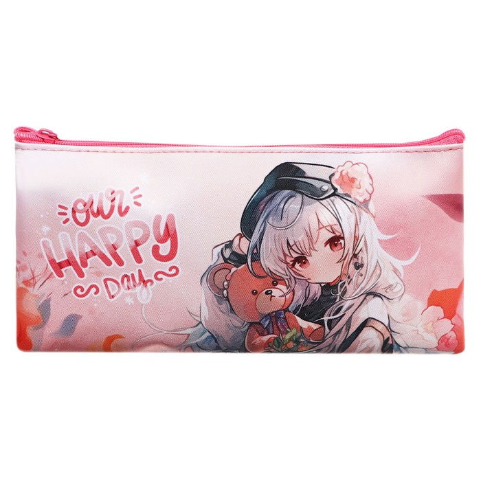 фото Пенал мягкий, 1 отделение, 108 х 205 мм, плоский, calligrata пмп 01-20 "аниме" персиковый