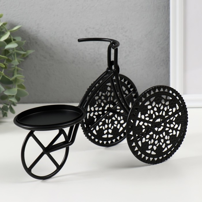 фото Подсвечник металл на1 свечу "трёхколёсный велосипед" d=8 см чёрный 23х11,5х16 см
