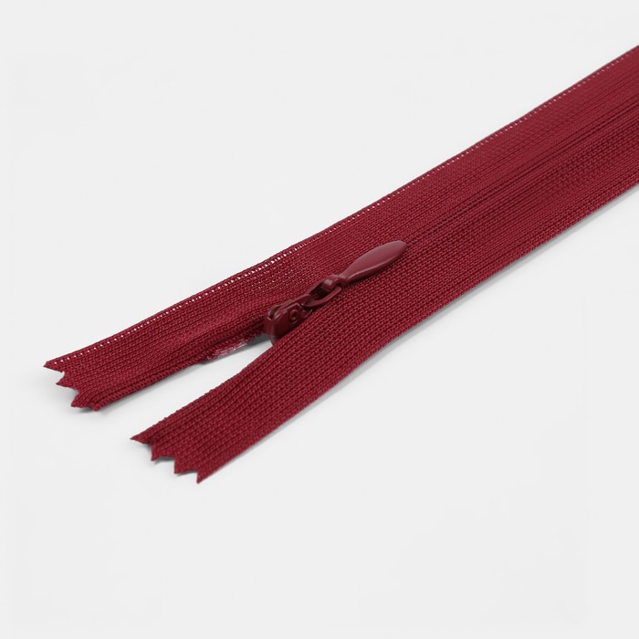 фото Молния потайная, №3, неразъёмная, замок автомат, 50 см, цвет вишнёвый