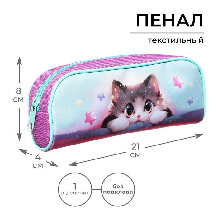 фото Пенал мягкий, 1 отделение, 80 х 210 х 40 мм, объёмный, пмо 21-20, calligrata "кот корея"