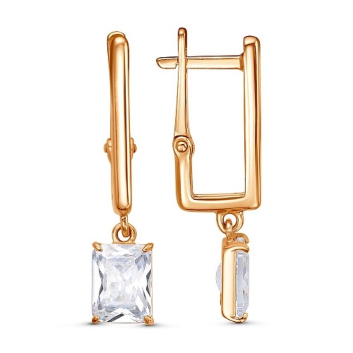 фото Серьги "классика" подвеска квадрат, позолота красная пресня