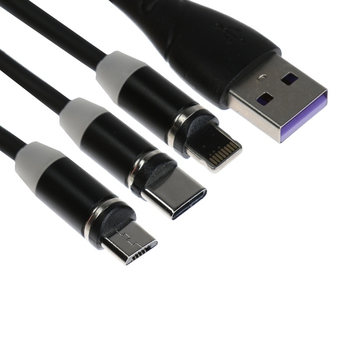 Кабель магнитный 3 в 1, MicroUSB/Type-C/Lightning - USB, без передачи данных, 1 метр, чёрный
Кабель магнитный 3 в 1, MicroUSB/Type-C/Lightning - USB, без передачи данных, 1 метр, чёрный