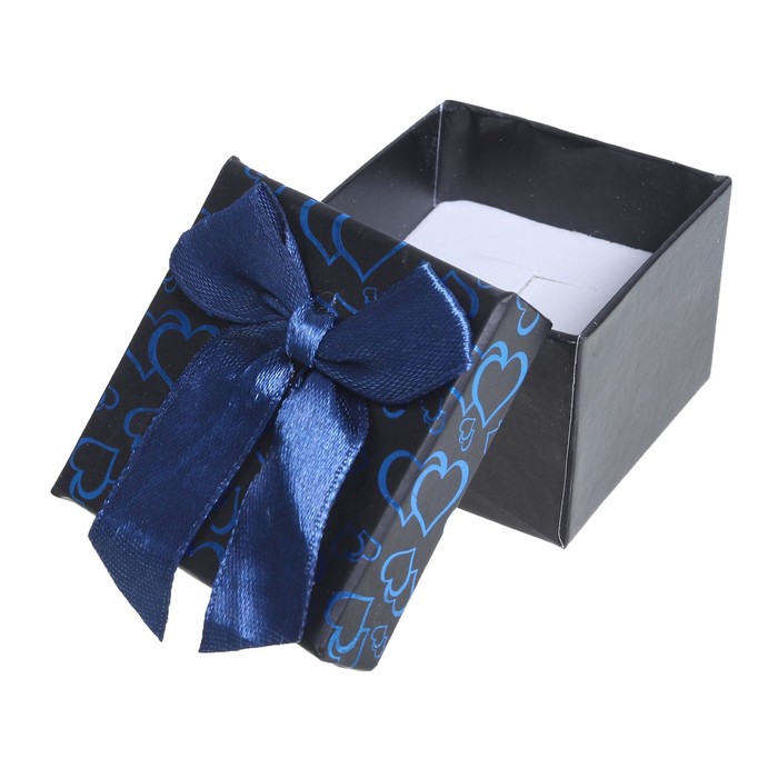 фото Коробочка подарочная под кольцо "блестящие сердца", 5x5 (размер полезной части 4,4х4,4см), цвет синий