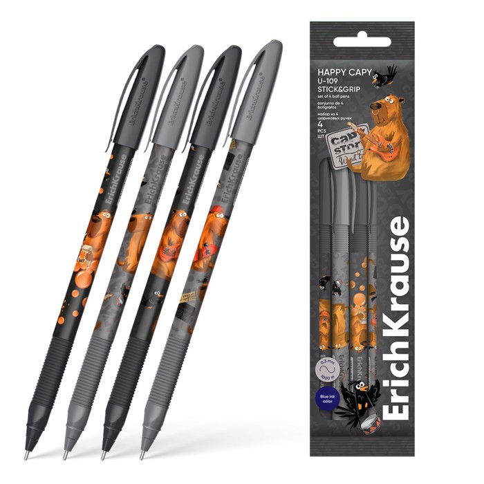 Набор ручек шариковых 4 штуки ErichKrause U-109 Stick&Grip Happy Capy узел 1.0мм, цвет синий
Набор ручек шариковых 4 штуки ErichKrause U-109 Stick&Grip Happy Capy узел 1.0мм, цвет синий