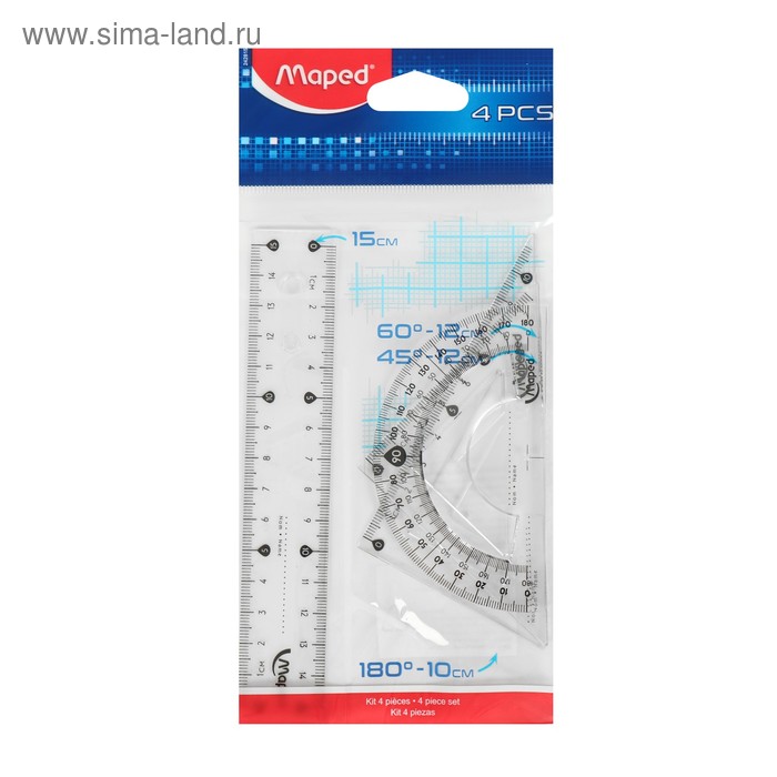Набор чертежный Start, 2 тругольника, линейка 15 см, транспортир
Набор чертежный Start, 2 тругольника, линейка 15 см, транспортир
