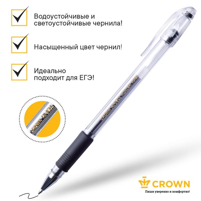 фото Ручка гелевая, стандарт, резиновый упор, crown hjr-500r, чёрная, узел 0.5 мм
