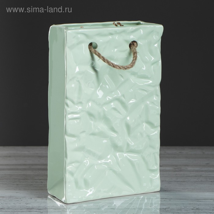 фото Ваза настольная "сумка" ментоловая, 27 см, керамика керамика ручной работы
