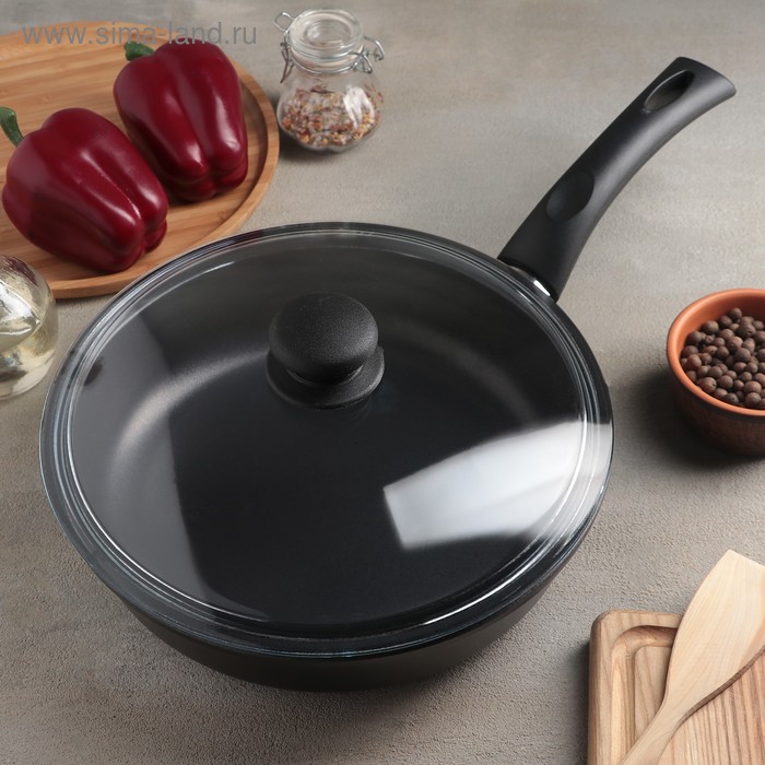 Сковорода «Литая», d=26 см, стеклянная крышка, пластиковая ручка, антипригарное покрытие, цвет чёрный
Сковорода «Литая», d=26 см, стеклянная крышка, пластиковая ручка, антипригарное покрытие, цвет чёрный