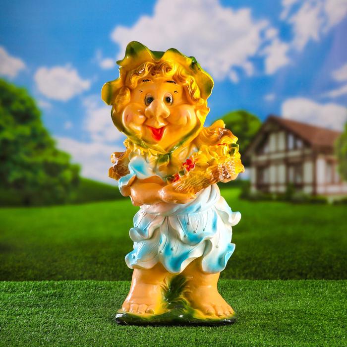 Садовая фигура "Гном-девочка с корзиной цветов" голубая средняя 28х28х57см 
Садовая фигура "Гном-девочка с корзиной цветов" голубая средняя 28х28х57см