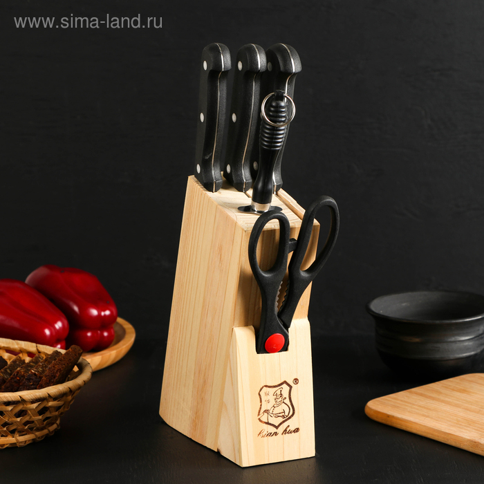 Набор кухонный на подставке, 5 предметов: ножи 16,5 см, 17 см,18 см, ножницы, ножеточка
Набор кухонный на подставке, 5 предметов: ножи 16,5 см, 17 см,18 см, ножницы, ножеточка