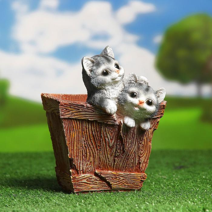 фото Фигурное кашпо "ящик с котятами" н-21см, d-13см хорошие сувениры
