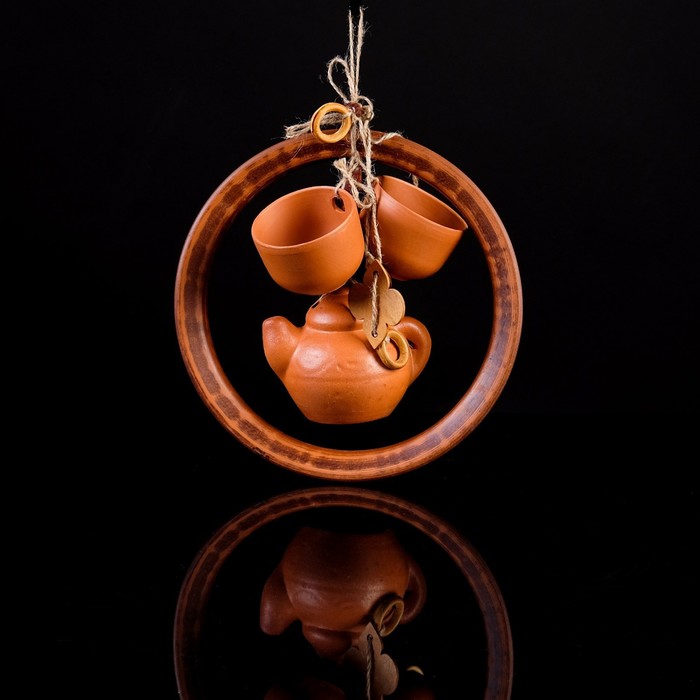фото Оберег "чайный набор", в кольце, 3 предмета, 21 см красная глина